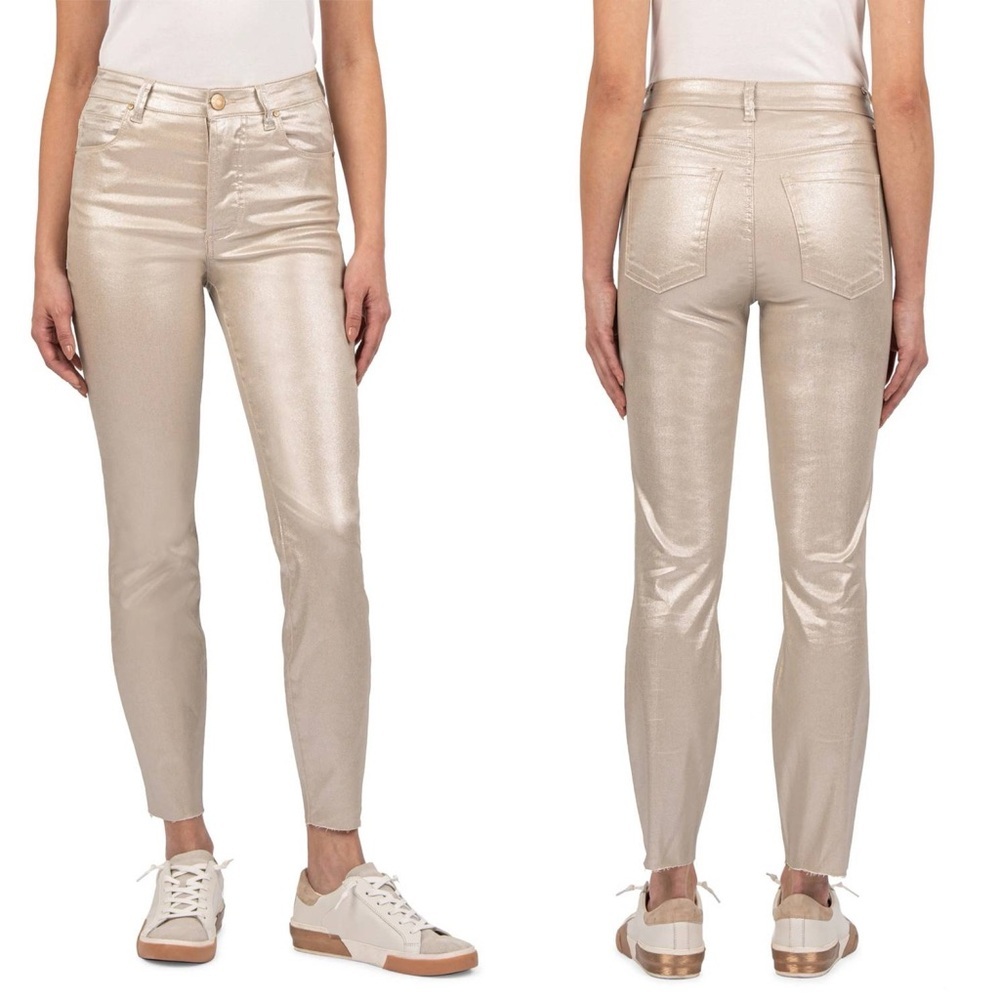 NWT Women KUT FROM THE KLOTH Charlize High Rise Cigarette Jean Rose Gold size 14